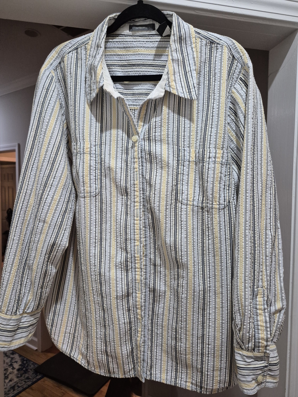 Liz Claiborne White Shirt with Black and Yellow Stripes